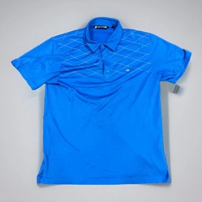 TravisMathew Polo Shirt Men XL Blue Diamond Pattern Short Sleeve Performance - Image 1 of 4