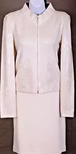 ST.JOHN Womens Cream Sequins Throughout Rhinestone Zip NWT Jacket Skirt Sz 6-8