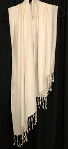 Bindya New York Ivory Knit Pashmina Fringed Scarf Capsule Elegant Boho 29 x 76 - Picture 1 of 6