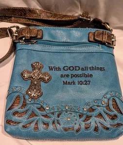 Western Türkis Handtasche mit Bibelvers/Kreuz/Bling. Carry Conceal. 10x10x2. - Bild 1 von 10