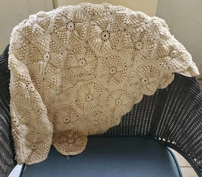 Vintage Home-made Chair Throw Blanket, Lace, Tan  - Image 1 of 4