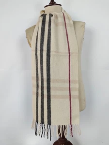 Burberry genuine vintage Giant check Ivory 100% Lambswool winter Scarf Scarves - Picture 1 of 4