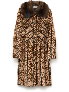 Prada Printed Leather Coat with Fur Collar Brown Womens IT 46 - Picture 1 of 3