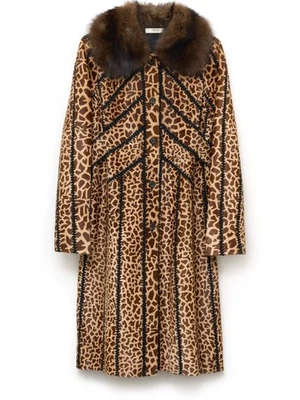 Prada Printed Leather Coat with Fur Collar Brown Womens IT 46 - Image 1 of 3