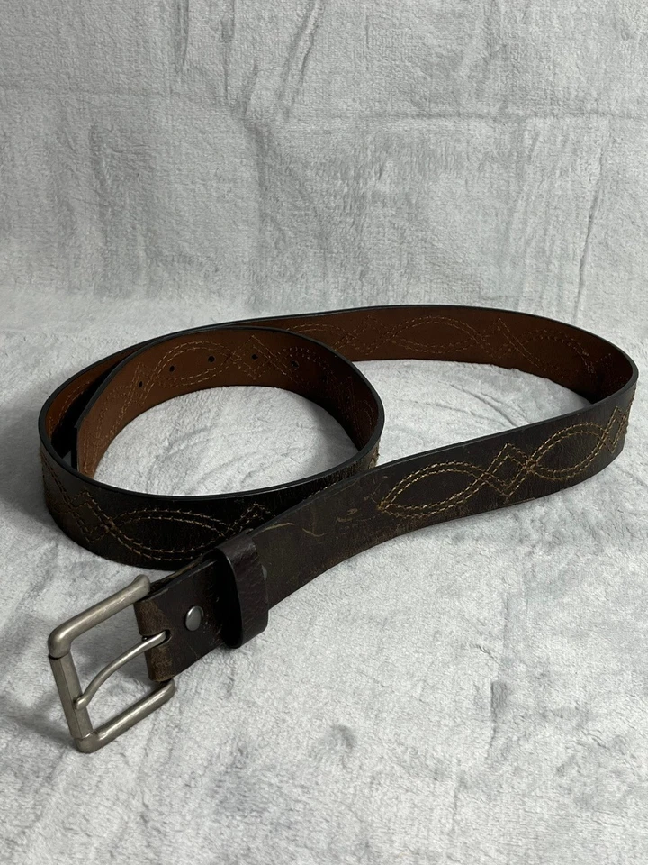 Cinturón de cuero genuino para hombre Wrangler marrón Western Stitch XL 42-44 EE. UU. Foto 1 de 4