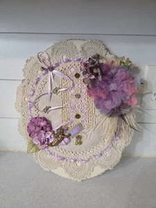 Viktorianisch Shabby Chic Blumen Rosetten Engel Spitzenband Wandbehang Lila - Bild 1 von 6