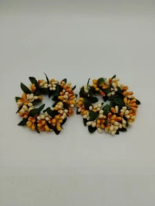 Paar künstliche Pip Beere Kerzenringe Miniatur Kranz rustikal primitiv  - Bild 1 von 6