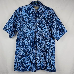 Johari West Mens Blue Coral Print Short Sleeve Button Up Shirt Size L - Picture 1 of 9