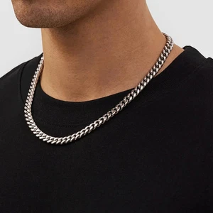 S-Force Herren Weißgold 316L chirurgischer Edelstahl kubanische Gliederkette 22" 8 mm - Bild 1 von 8