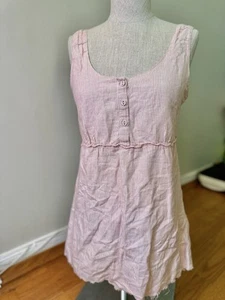 Esprit Stripe White Orange Coral Babydoll Linen Blend Mini Sun Dress Size 8 - Picture 1 of 13