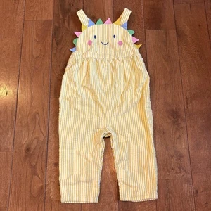 HTF Baby Boden Sunshine Woven Dungarees Yellow White Stripes Overalls 12-18 Mos - Picture 1 of 9