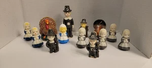 Lot Gurley Thanksgiving Candles Set 13 Turkeys Pilgrims Never Burned Vintage - Picture 1 of 13