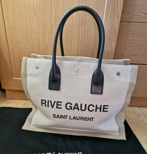 Saint Laurent Rive Gauche Tote Bag Small Natural Beige Handbag 100% Authentic - Picture 1 of 22