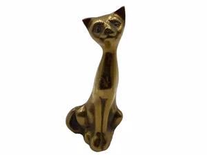 Vintage massive Messing Katze Kätzchen Figur siamesische Katze Statue MCM strukturierte Wimpern - Bild 1 von 4
