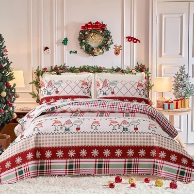 Juego de edredones de Navidad tamaño king reversibles ropa de cama de Navidad king, beige a cuadros  Foto 1 de 4