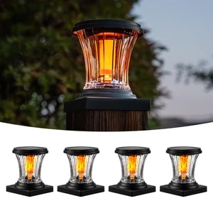 Glass Solar Flame Post Cap Lights Outdoor Waterproof, Flickering Flame Solar ... - Foto 1 di 7