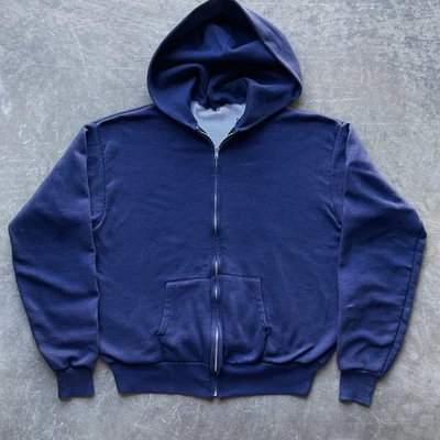Sudadera con Capucha Cremallera Térmica Doble Cara Vintage Años 60 XL Azul Marino Desvanecido Envejecido Foto 1 de 4
