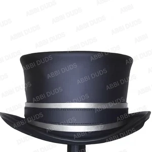 Handcrafted Black Leather TopHat with silver Lining Steampunk Gothic Cosplay Hat - Bild 1 von 2