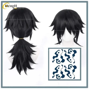 In Stock Synthetic Hair Anime Tomioka Giyuu Unisex 40cm Black Ponytail Cosplay W - Picture 1 of 9