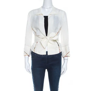 Marni Off White Linen Contrast Piping Detail Belted Jacket M - Picture 1 of 6