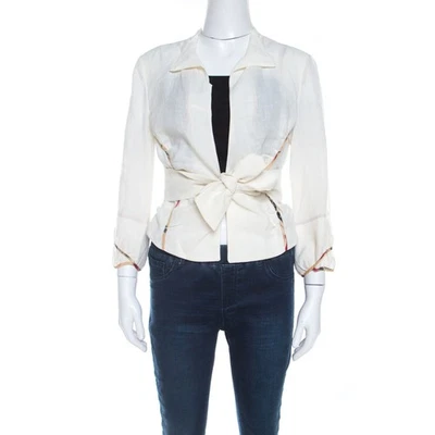 Marni Off White Linen Contrast Piping Detail Belted Jacket M - Image 1 of 4