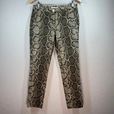 Women's Michael Kors Straight Leg Snakeskin Cream, Brown, Black Pants Size 2 - Image 1 of 4