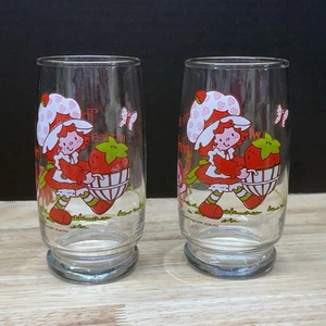 Erdbeere Shortcake Getränk Gläser 1980 Anchor Hocking 2er Set Vintage 12 oz - Bild 1 von 6