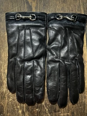 Guantes Coach para mujer talla 7 de cuero negro con hebilla plateada forro de cachemir Foto 1 de 4