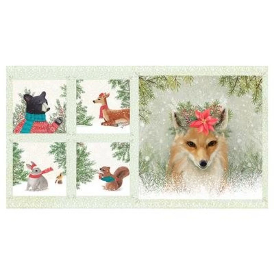 Enchanted Woodland Christmas Cotton Fabric Blocks Clothworks 23 by 44  - Image 1 of 1