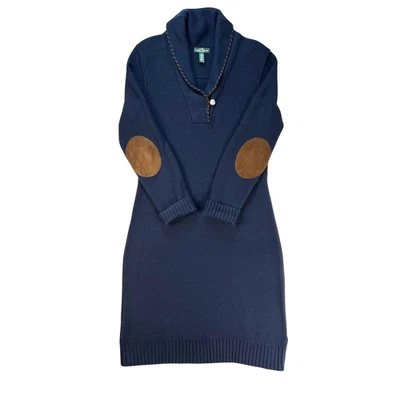 LRL Ralph Lauren Jean Sweater Knit Dress Wool Blend Elbow Patches LARGE Heritage - Image 1 of 4