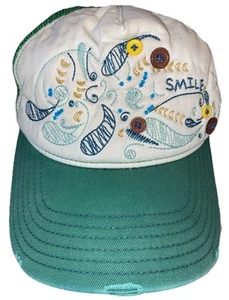 Fossil Hat Cap One Size Green Trucker Paisley Embroidered Button Smile Snap Back - Picture 1 of 3