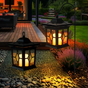 Steckleuchte Solarleuchte Außenlampe LED Kerze Laterne Stahl schwarz 2er Set - Bild 1 von 10