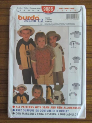 BURDA PATTERN - 9886 BOY GIRL JUMPER T-SHIRT HOODIE TOP RAGLAN SLEEVE 4-6 UNCUT - Image 1 of 2