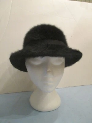 H08 Women’s Kangol Fedora  Angora Fuzzy Black Hat - Image 1 of 4