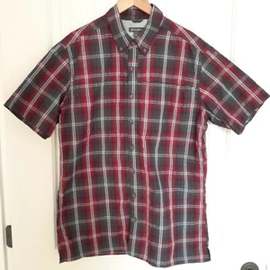Eddie Bauer Short Sleeve Button Up Shirt Red Gray Plaid Size TL - Picture 1 of 6