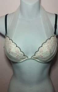 Victoria's Secret Pink Embroided Lined Plunge Chiffon Halter Tie Bra 32C NWT - Picture 1 of 9