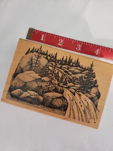 1993 Stampscapes River runs through mountain boulders forest rubber stamp - Picture 1 of 3