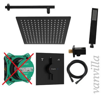 VANVILLA MIT HANSGROHE vanvilla Duschset Regendusche m. Armatur Hansgrohe HGS201-ob schwarz Unterputz