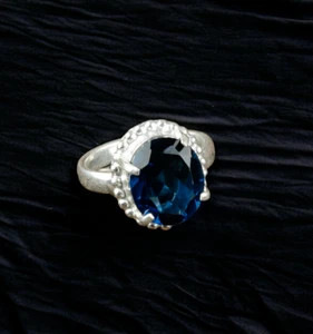 London Blue Topaz Gemstone 925 Sterling Ring Handmade Jewelry Ring For Gift - Picture 1 of 3