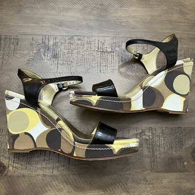 Coach Monogram C Women’s Black Gold Klara Wedge Sandals Size 7.5C - Image 1 of 4