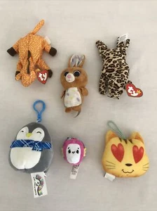 Giraffe Penguin Leopard Bunny Cat Stuffed Animal Mixed Lot of 6 Mini Plush - Picture 1 of 12