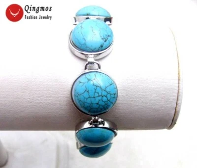 Натуральный 18 мм монета синий бирюзовый камень браслет для женщин регулируемый 7-8» бюстгальтер248 - Изображение 1 из 4