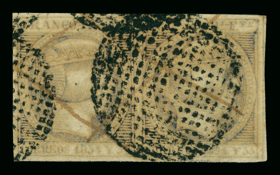 Spanish PHILIPPINES 1854 Queen Isabella II  1r slate blue Sc# 4a  used  XF  PAIR - Image 1 of 2