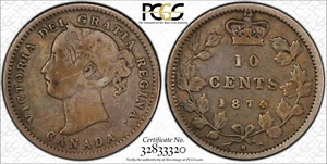 1874-H Canadian Dime PCGS12..sloping 7...even 4 variety! Nice original! - Picture 1 of 1
