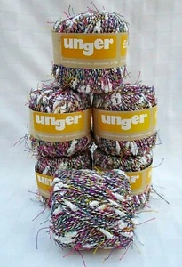 LOT OF 6 UNGER FIZZ EYELASH YARN 6 SPOOLS 60 YRDS EACH WHITE & MULTI COLOR BULKY - Picture 1 of 5