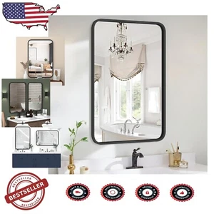Shatterproof 20" x 30" Black Rounded Corner Wall Mirror - Home Decor Delight - Picture 1 of 11