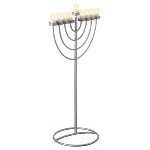 New Modern Silver 9 Branch Lighting Thin Pipe Hanukkah Menorah, Metal-Aluminum - Picture 1 of 23