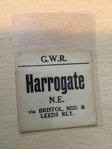 G, W, R, Luggage Label, (. Harrogate. N,E, Via. Bristol Mid & Leeds Rl, ) - Picture 1 of 1
