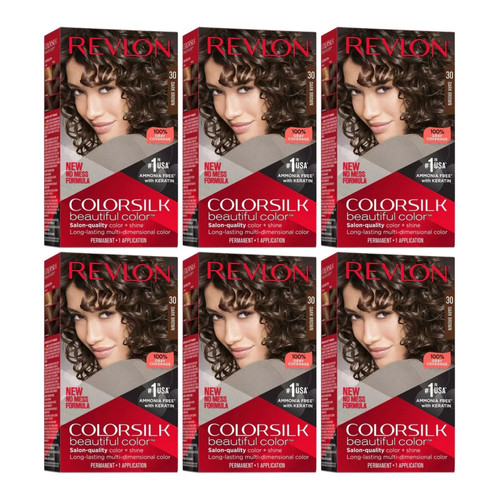 (Pack of 6) - Revlon ColorSilk Permanent Hair Color # 30 Dark Brown | eBay