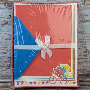 Vintage Whiting's Stationery Pop Art Bicyclists NIP Contemporary Letters Bicycle - Picture 1 of 6